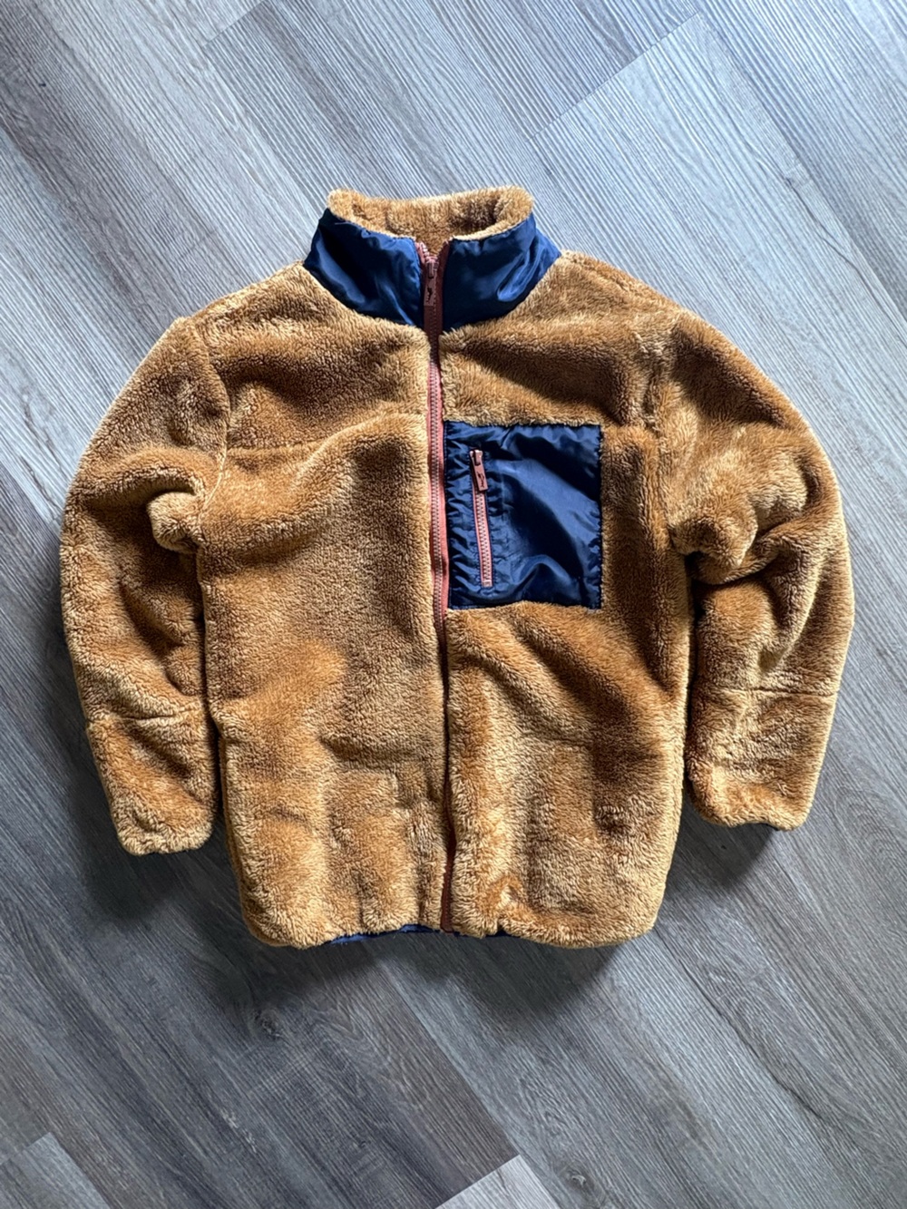 Tommy Bahama Kids L 10/12 Sherpa Fleece Jacket Full Zip Brown Navy Blue Gorpcore